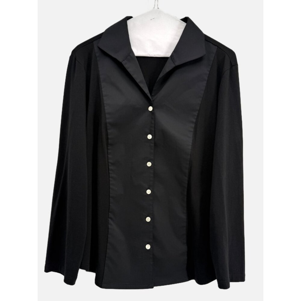 Hinson Wu Donna Black Wing Collar Shirt L - Picture 2 of 6